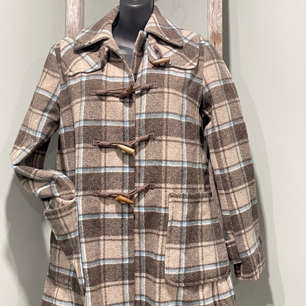 GAP Wool Brown and Blue Button Loop Toggle Coat Sm